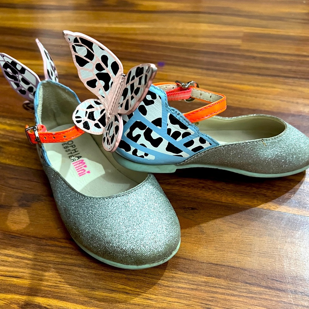 Sophia Webster Mini Chiara Mary Jane Butterfly Flats Leopard Glitter Kids 9 25
